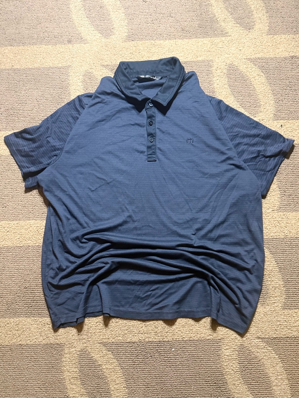 TravisMathew Performance Polo Shirt Men’s XXL – Navy Blue Striped Golf Polo